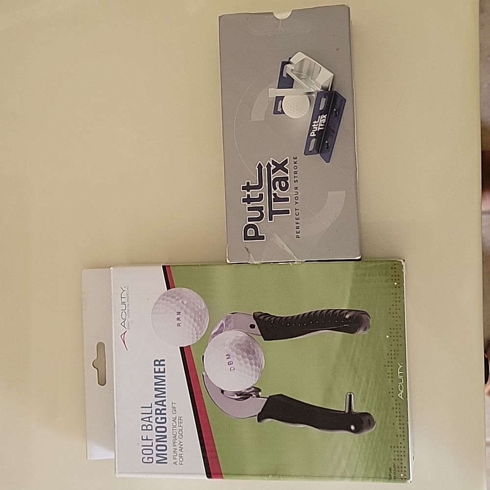 Golf ball monogrammer and Putt Trax